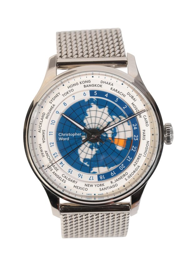 CHRISTOPHER WARD GRAND MALVERN WORLDTIMER: A GENTLEMAN'S STAINLESS STEEL BRACELET WATCH