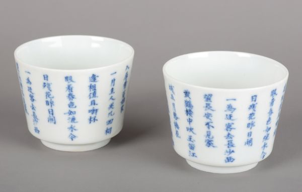 A PAIR OF CHINESE PORCELAIN BLUE AND WHITE TEABOWLS