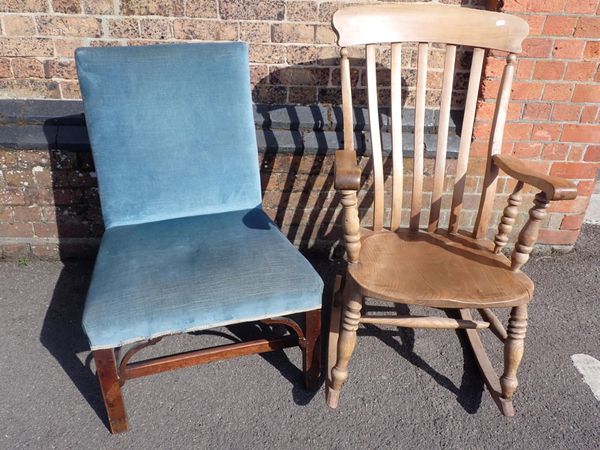 AN ELM AND BEECH WINDSOR LATH-BACK ROCKING CHAIR