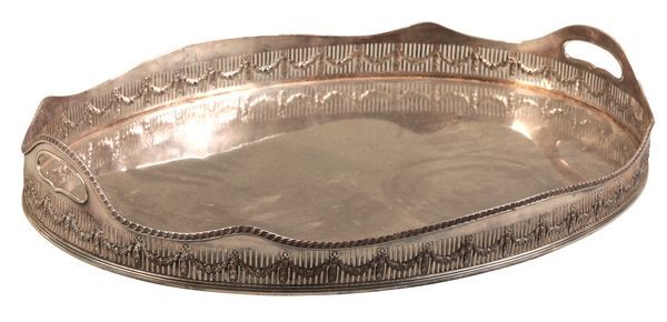 A LARGE SILVER PLATED OVAL TRAY