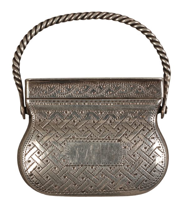 A GEORGE IV SILVER PURSE SHAPE VINAIGRETTE