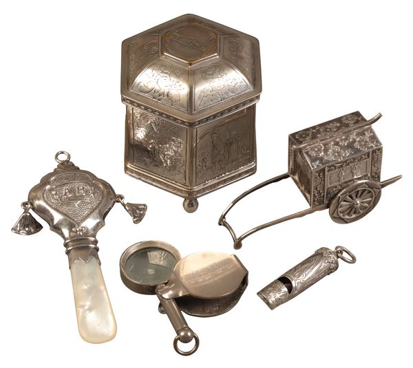 A GEORGE V SILVER BABY'S RATTLE