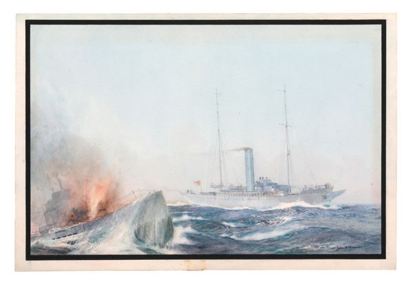 JAMES SCRIMGEOUR MANN (1883-1946) The steam yacht USS Venetia attacking a German U-Boat