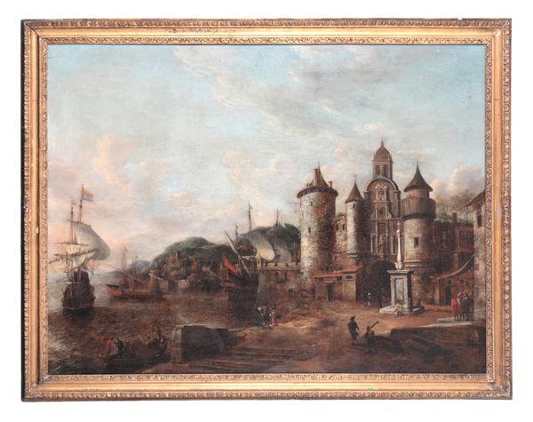 JAN ABRAHAMS BEERSTRATEN (1622-1666) A capriccio of a walled Mediterranean harbour town