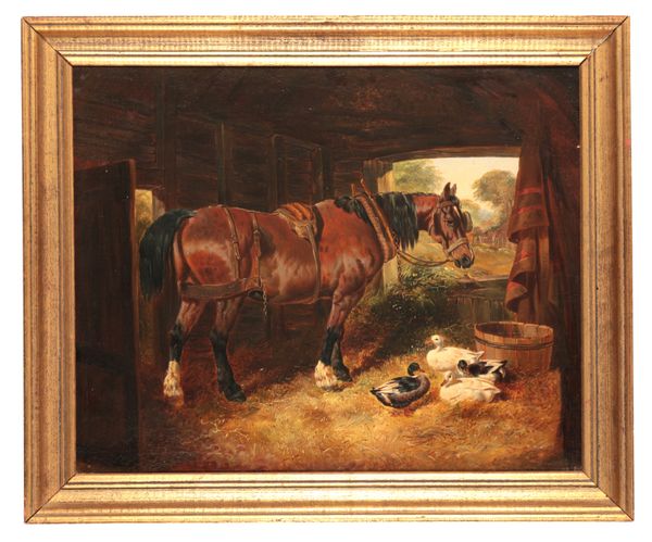 ATTRIBUTED TO JOHN FREDERICK HERRING II (1815-1907) A bay horse and four ducks in a stable interior