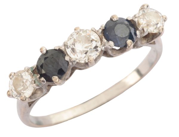 A SAPPHIRE AND DIAMOND FIVE STONE RING