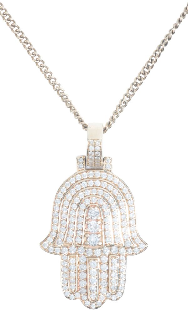 A DIAMOND HAMSA PENDANT NECKLACE