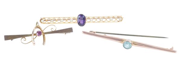 THREE GEM-SET BAR BROOCHES