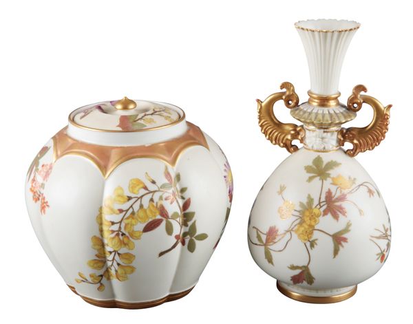 TWO ROYAL WORCESTER BLUSH IVORY VASES