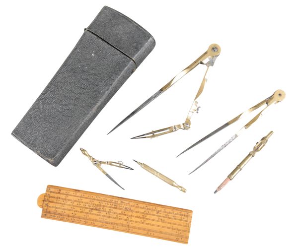 A SET OF BRASS AND STEEL DRAWING INSTRUMENTS