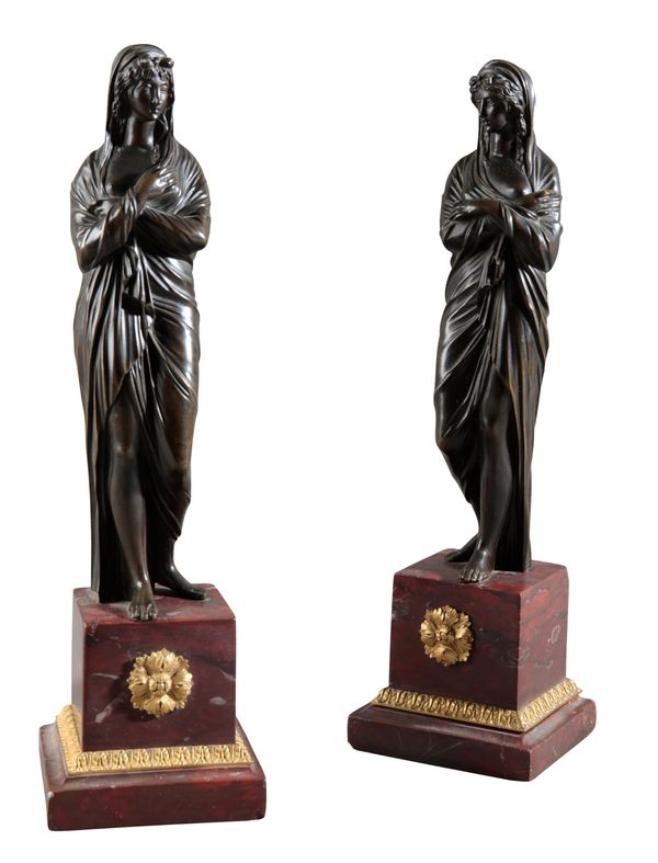 A PAIR OF LOUIS XVI BRONZE FIGURES OF MUSES