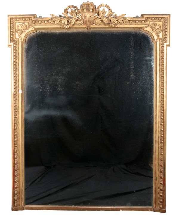 A LARGE FRENCH GILTWOOD OVERMANTEL MIRROR