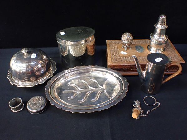 A PLAIN OVAL SILVER-PLATED BISCUIT BARREL