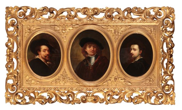 FLORENTINE SCHOOL, 19TH CENTURY A triptych of copies of self portraits of Dutch masters