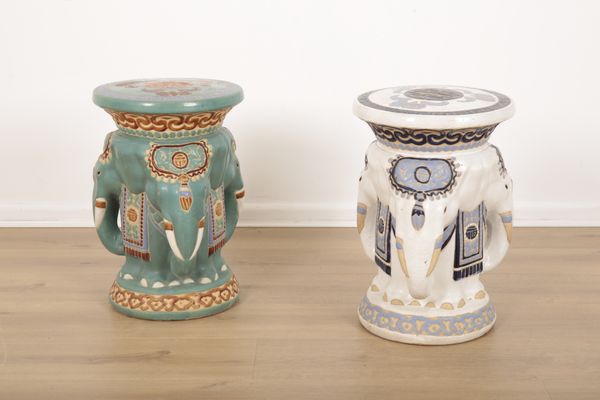 A PAIR OF CHINESE CERAMIC ELEPHANT STOOLS