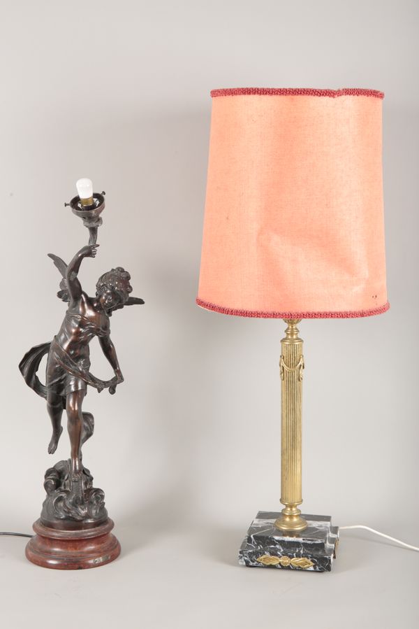 A SPELTER ANGEL TABLE LAMP AFTER AUGUSTE-MOREAU