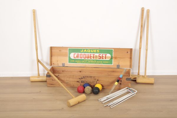 A CROQUET SET BY 'JOHN JAQUES & SON, THORTON HEATH, SURREY'