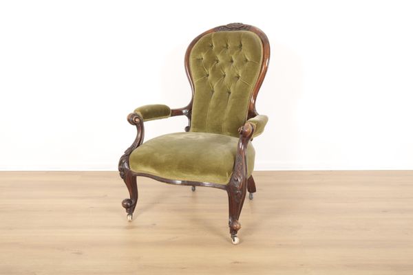 A VICTORIAN SPOONBACK MAHOGANY OCCASIONAL ARMCHAIR