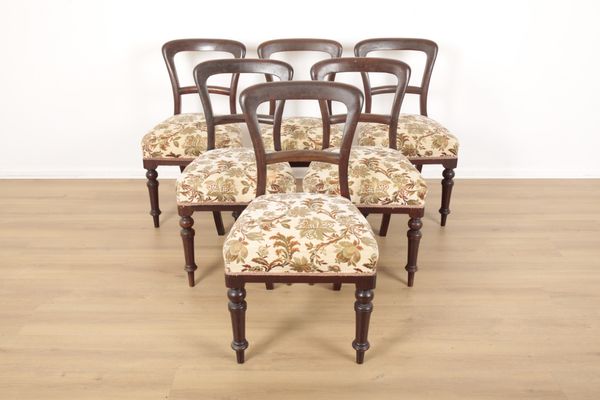 SIX VICTORIAN MAHOGANY BALLOON BACK DINING CHAIRS