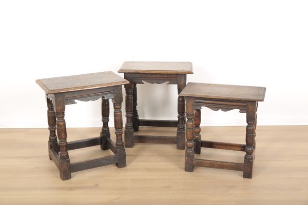 THREE OAK STOOLS