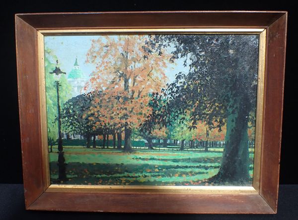 IAN CRAMPTON BAKER: 'CLAPHAM COMMON, 1995' OIL ON BOARD