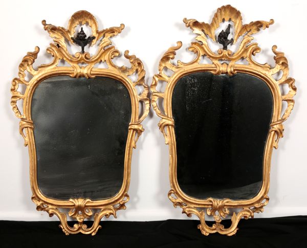 A PAIR OF LOUIS XV STYLE CARVED GILTWOOD GIRANDOLE MIRRORS