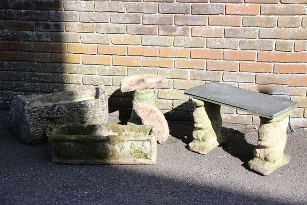 TWO RECONSTITUTED STONE GARDEN TROUGHS