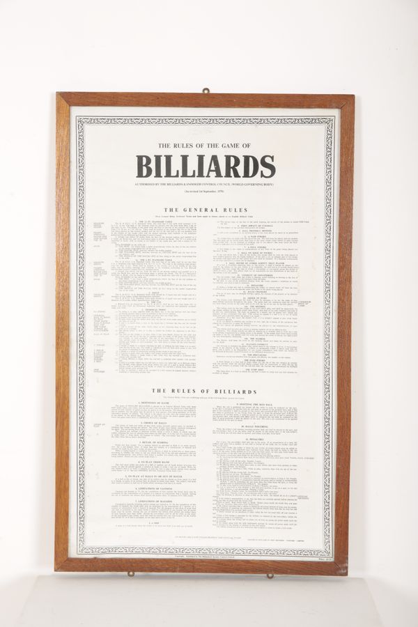 THREE FRAMED PRINTED POSTERS ON THE RULES OF BILLIARDS