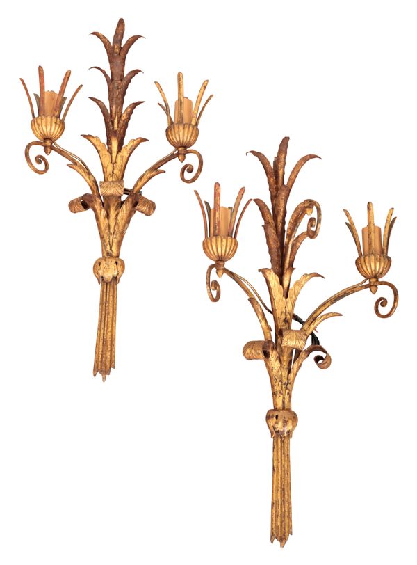 A PAIR OF GILT-METAL 'BULLRUSH' SCONCES