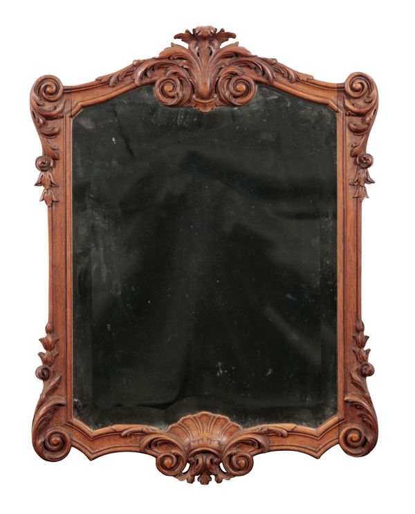 A CARVED MAHOGANY RECTANGULAR MIRROR