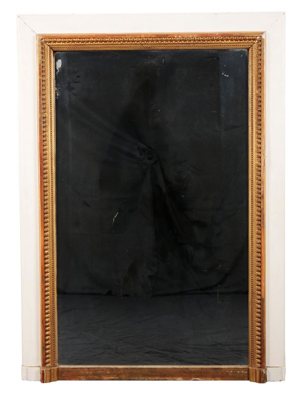 A WHITE-PAINTED AND PARCEL-GILT OVERMANTEL MIRROR