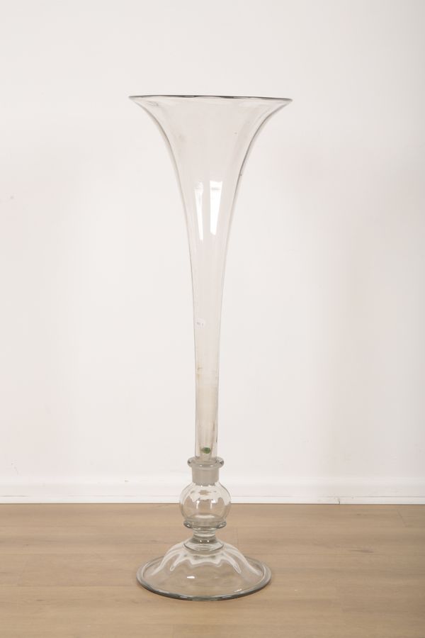 A VICTORIAN CLEAR FLUTED GLASS OVERSIZE TRUMPET VASE