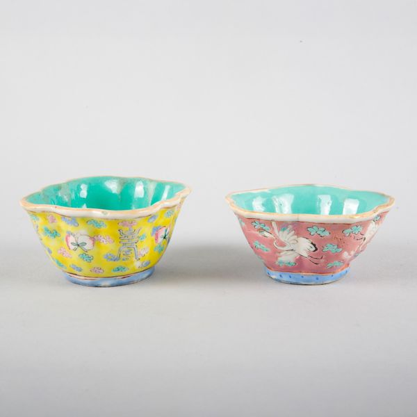 TWO PERANAKAN FAMILLE ROSE TEA BOWLS