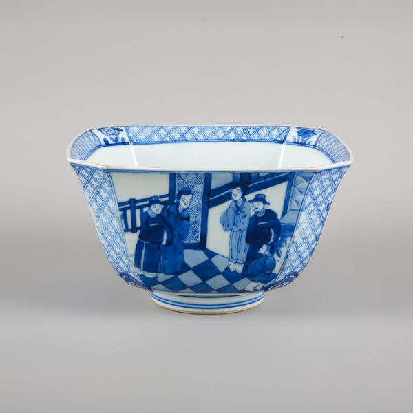 A CHINESE PORCELAIN BLUE AND WHITE SQUARE BOWL