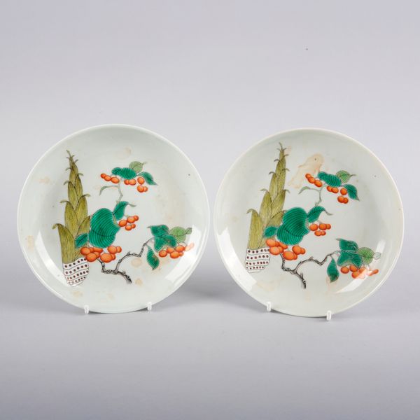 A PAIR OF CHINESE PORCELAIN FAMILLE VERTE PLATES