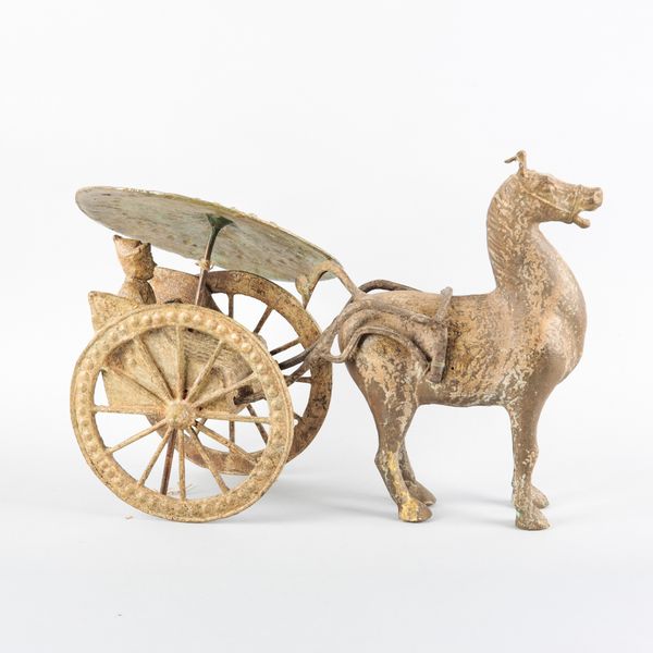 A CHINESE BRONZE HORSE AND CARRIAGE GROUP