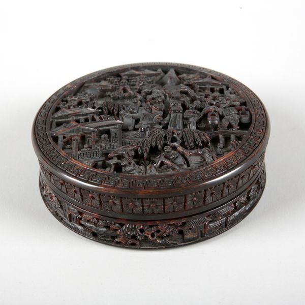 A CHINESE CARVED TORTOISESHELL BOX AND COVER