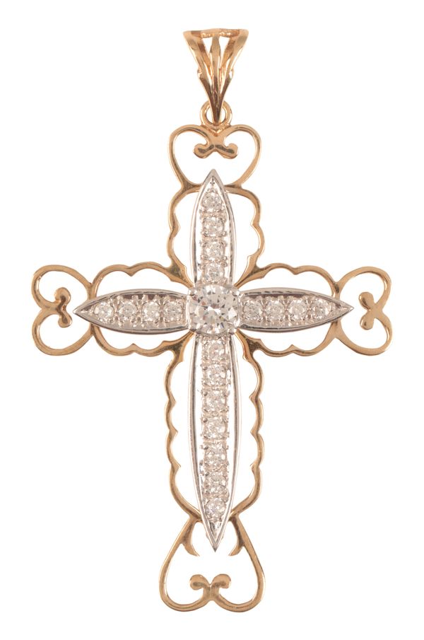 A TWO-TONE CUBIC ZIRCONIA CROSS PENDANT