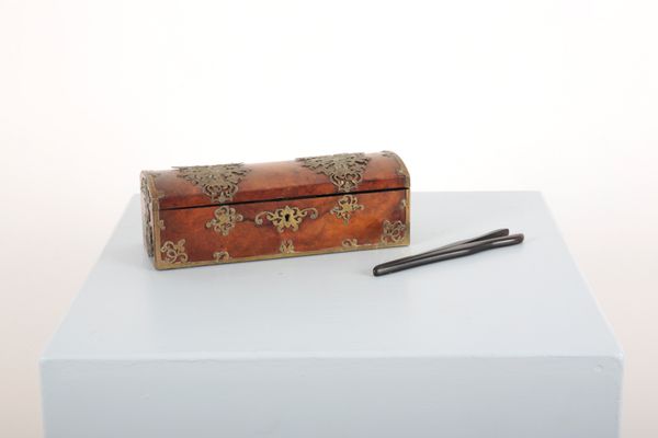 A VICTORIAN BURR WALNUT GOTHIC REVIVAL GLOVE BOX