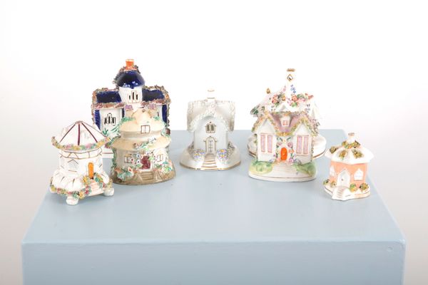 A GROUP OF SEVEN PORCELAIN ARCHITECTURAL PASTILLE BURNERS