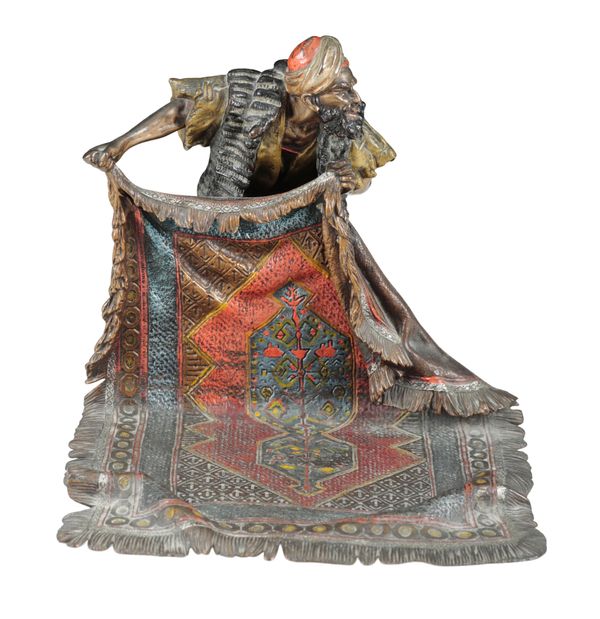 FRANZ BERGMANN (AUSTRIAN, 1861-1936) A large cold-painted bronze of a carpet trader