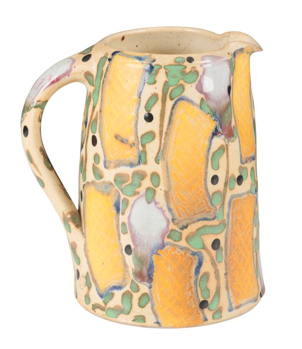 *CLIVE DAVIES (B.1939), BRITISH, STUDIO POTTERY A polychrome glazed stoneware jug