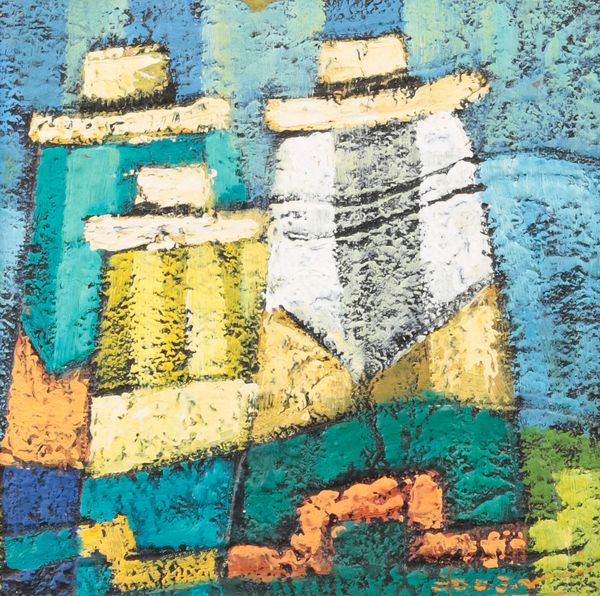 *EDDER VALDERRAMA RAMIREZ (CONTEMPORARY) Abstract scene with figures wearing hats