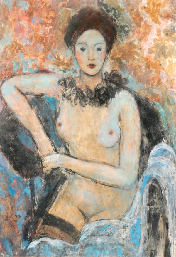 *SARAH BOWMAN (CONTEMPORARY) Seated female nude