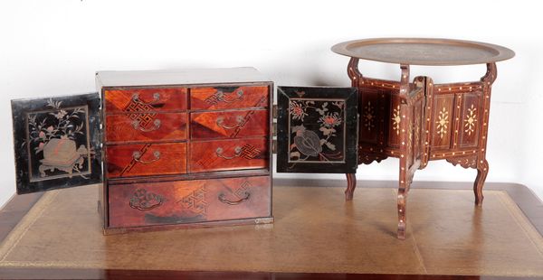 A  JAPANESE WALNUT AND LACQUERED CABINET