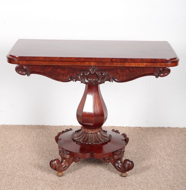 A VICTORIAN MAHOGANY FOLD-OVER TEA TABLE