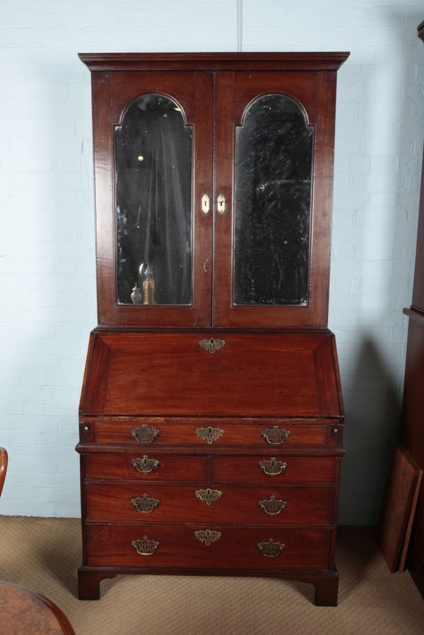 A GEORGE II RED WALNUT BUREAU BOOKCASE