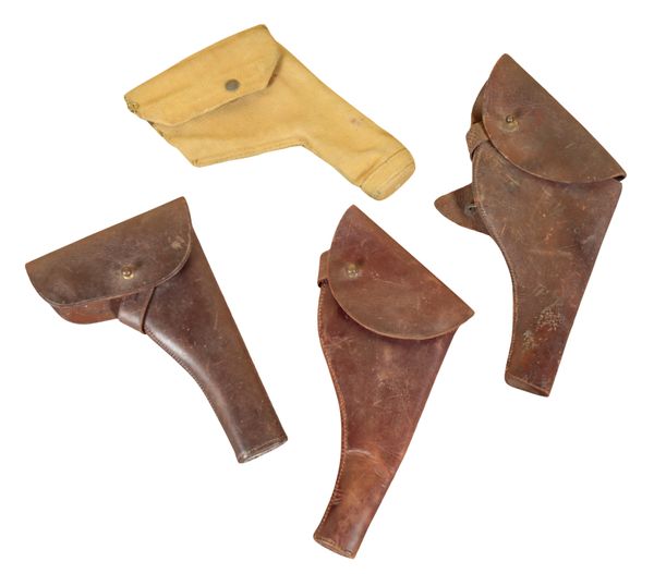 THREE BROWN LEATHER PISTOL HOLSTERS