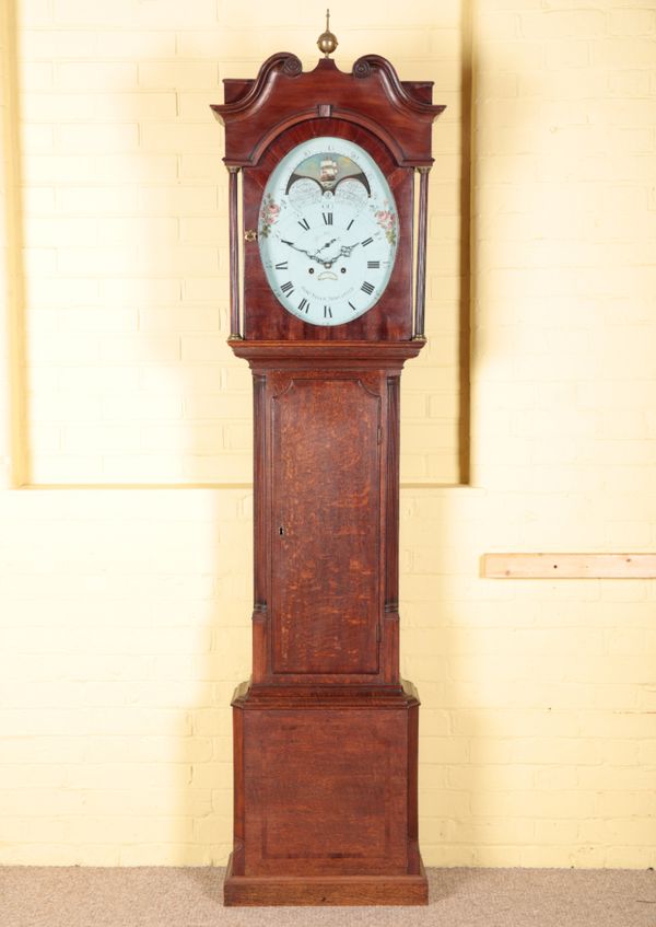 A LATE GEORGE III OAK AND MAHOGANY LONGCASE CLOCK BY SAMUEL NIXON OF NEWCASTLE