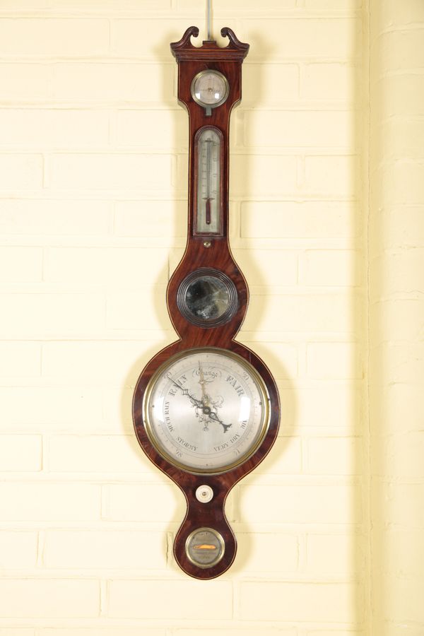 A LATE GEORGE III MAHOGANY AND BOXWOOD STRUNG BAROMETER BY CAMPONOVO, SUMMERS TOWN, OXFORD